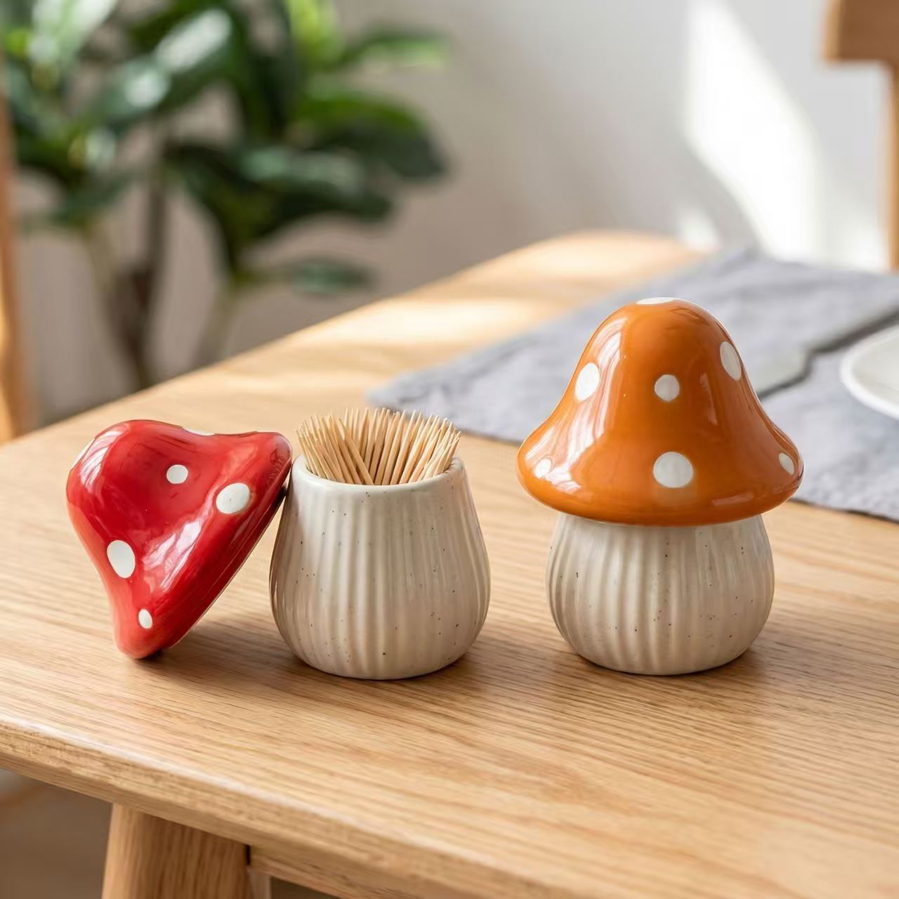 Kitchen Baking Storage - Cartoon-Pilz Keramik-Aufbewahrungsdosen Zahnstocherhalter für Zuhause Schminkstäbchen-Organizer