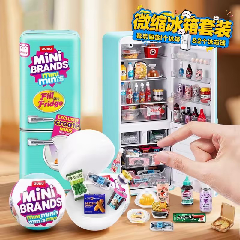 Kitchen Up - LED-beleuchtetes Mini-Kühlschrank-Spielzeugset, Mini-Kühlschrank mit Mini-Lebensmitteln, Mikro-Küchenszene,