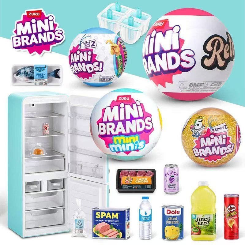 Kitchen Up - HOT LED-Leucht-Mini-Kühlschrank-Spielset, Haus-Mini-Kühlschrank mit Mini-Lebensmitteln, Mikro-Küchenszene,