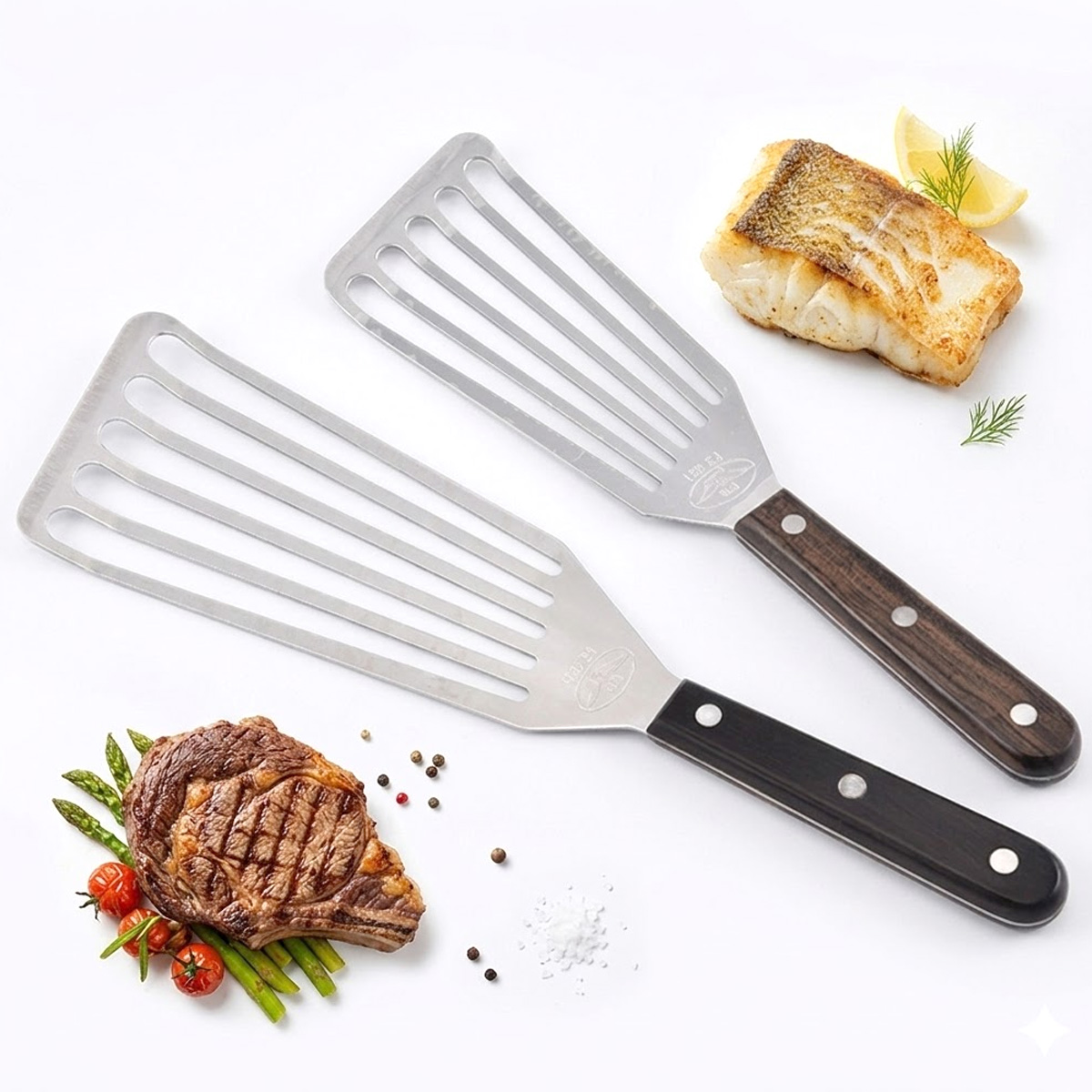 Offset Spatula Set - Fischspatel, Edelstahl-Metallspatel, Geschlitzte Spatel zum Kochen,