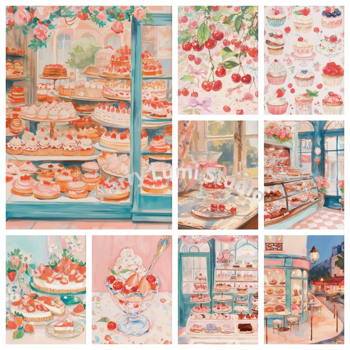Kitchen Bakery - DIY Diamant-Malerei-Sets: Kuchen, Bäckerei, Café, Rosa