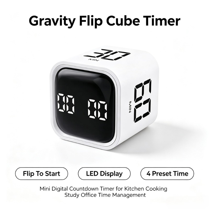 Kitchen Baking Timer - Tragbarer Gravity-Flip-Würfeltimer LED Digitaler Countdown-Timer mit