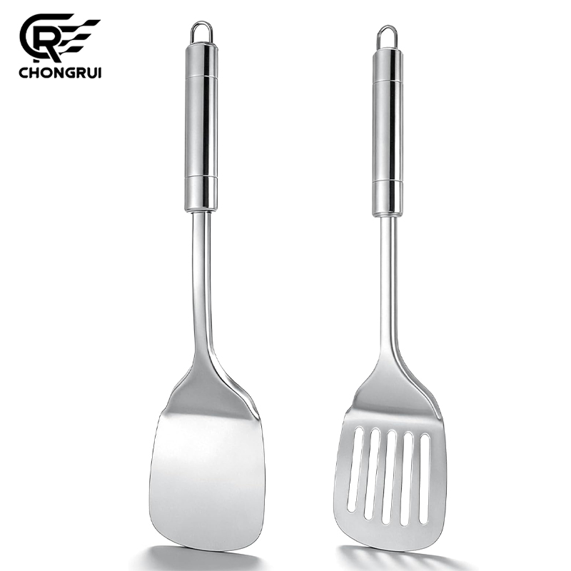 Offset Spatula Set - Edelstahl-Wender mit langem Griff, geschlitzte Schaufel,