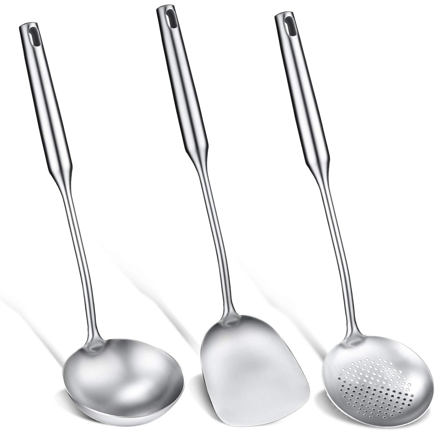 Offset Spatula Set - Wok-Spatel, Schöpfkelle und großer Lochlöffel, Edelstahl-Wok-Utensilien