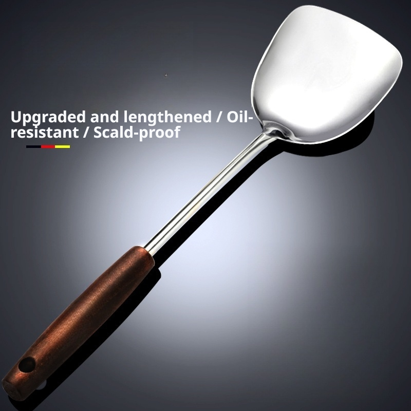 Offset Spatula Set - Edelstahl-Küchenutensilien-Set mit Holzgriffen, inklusive langer Pfannenwender,