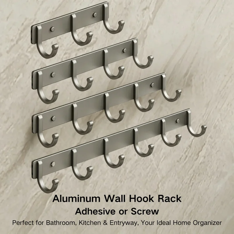 Kitchen Baking Storage - Aluminium-Wandhakenleiste – bohrfreie Klebe-/Schraubmontage, Grau, 3-6