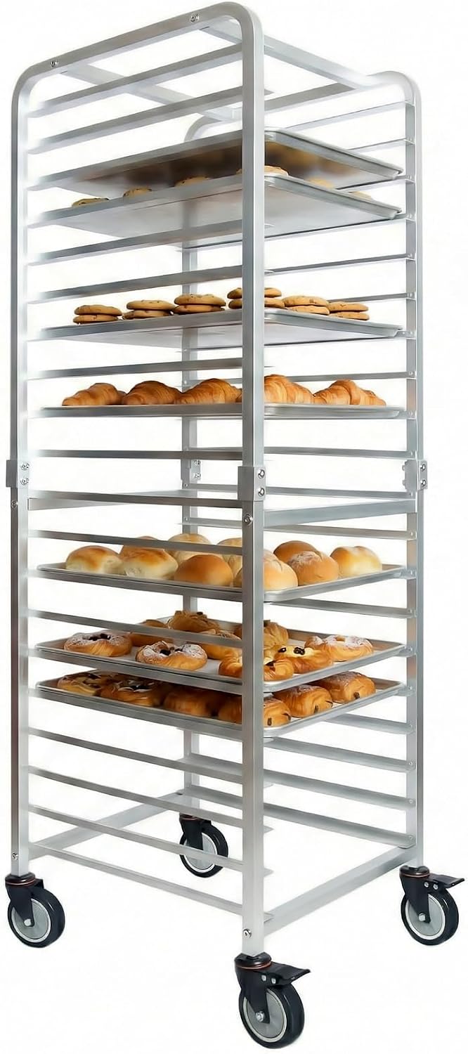 Kitchen Bakery - Kommerzieller 20-stufiger Edelstahl-Backblechständer mit Rädern, mobiler